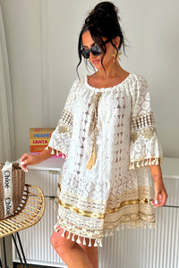 Hudson Gold Boho Crochet Tassel Dress