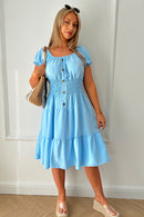 Raylee Blue Button Midi Dress