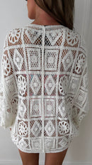 Naomi White Crochet Button Cardigan