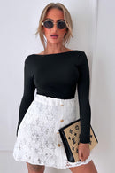 Tara White Crochet Button Mini Skirt