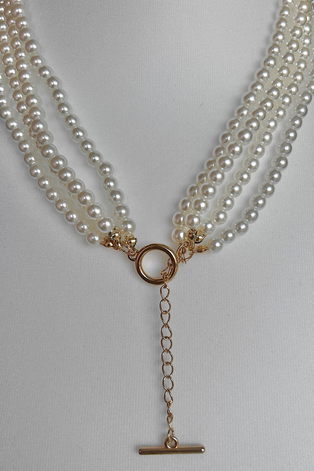 Lila Gold Multi Layer Pearl T-Bar Necklace