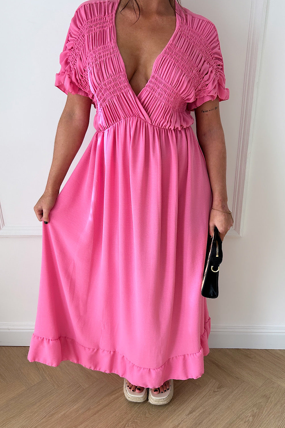 Elycia Pink Ruched Maxi Dress