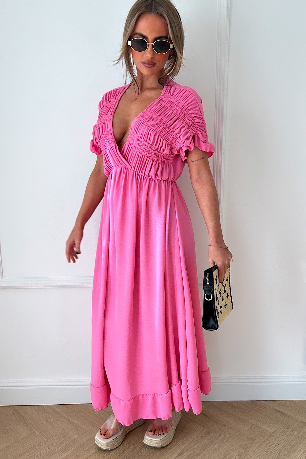 Elycia Pink Ruched Maxi Dress