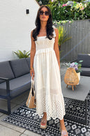 Jessie White Broderie Maxi Dress