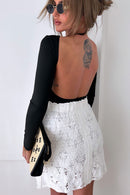 Tara White Crochet Button Mini Skirt