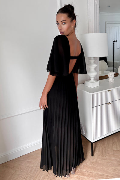 Tama Black Cape Sleeve Maxi Dress