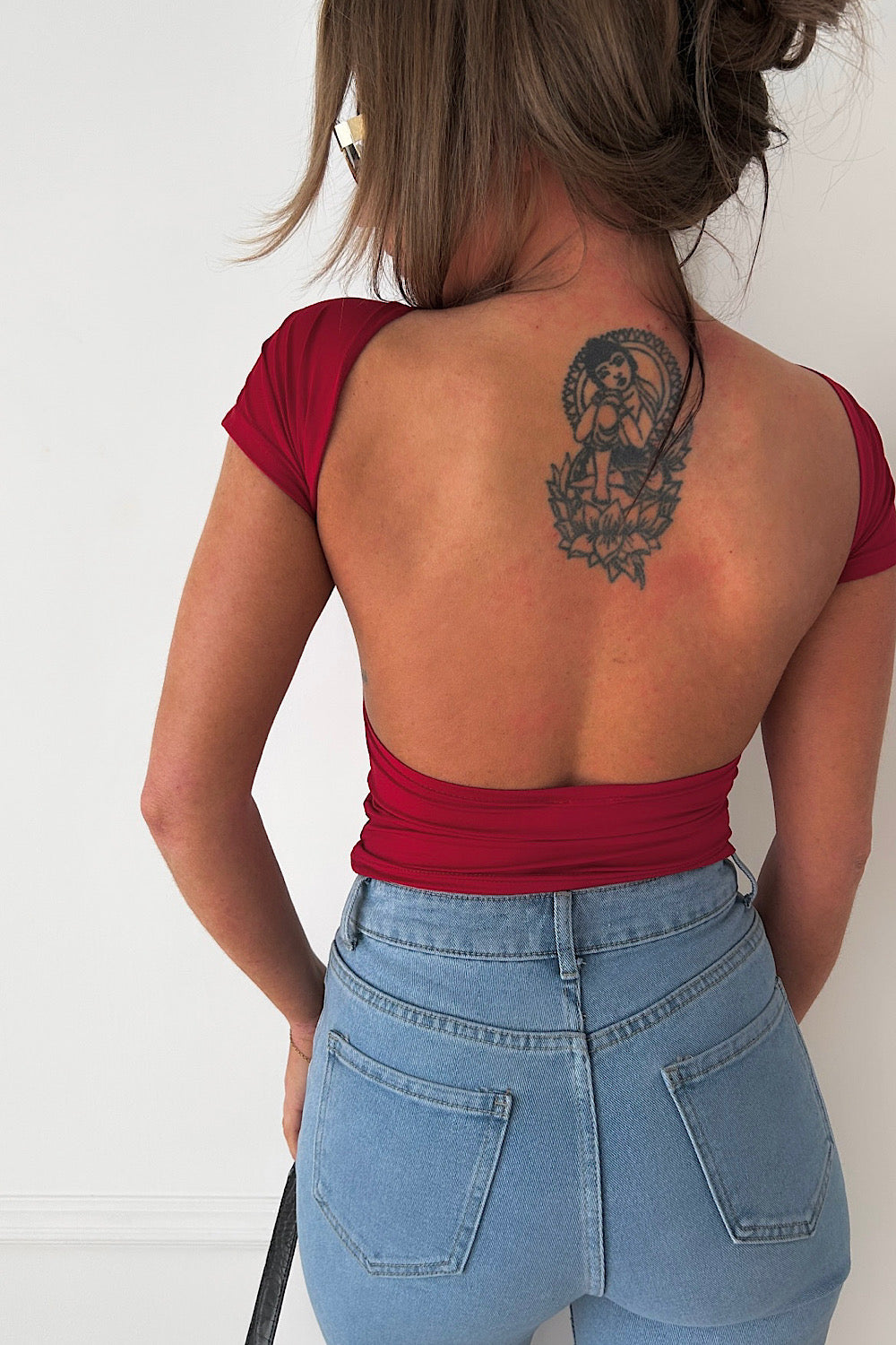 Dune Burgundy Backless Crop Top