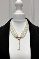 Lila Gold Multi Layer Pearl T-Bar Necklace