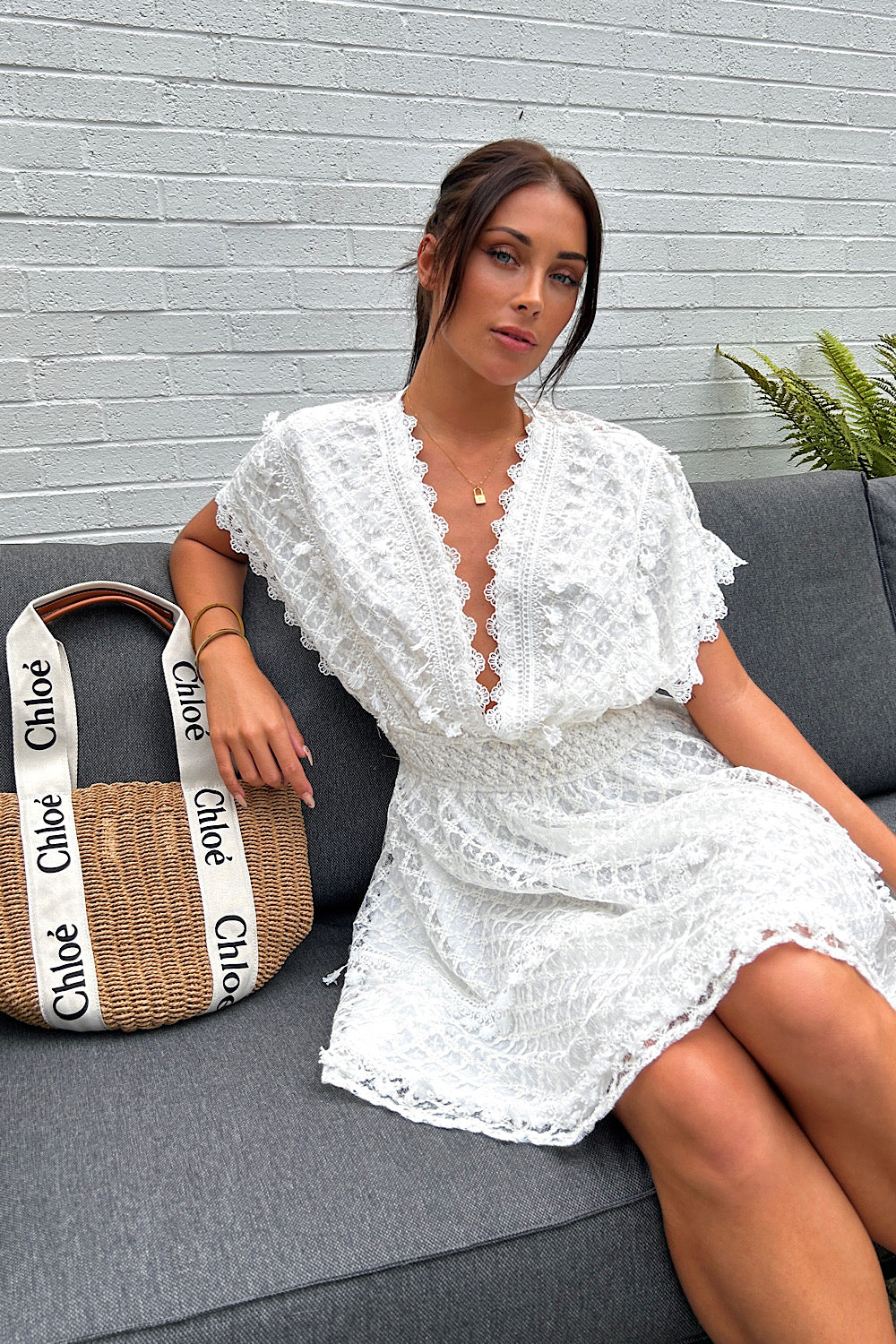Millie White Lace Tassel V-Neck Dress