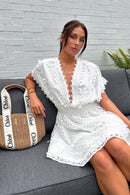 Millie White Lace Tassel V-Neck Dress