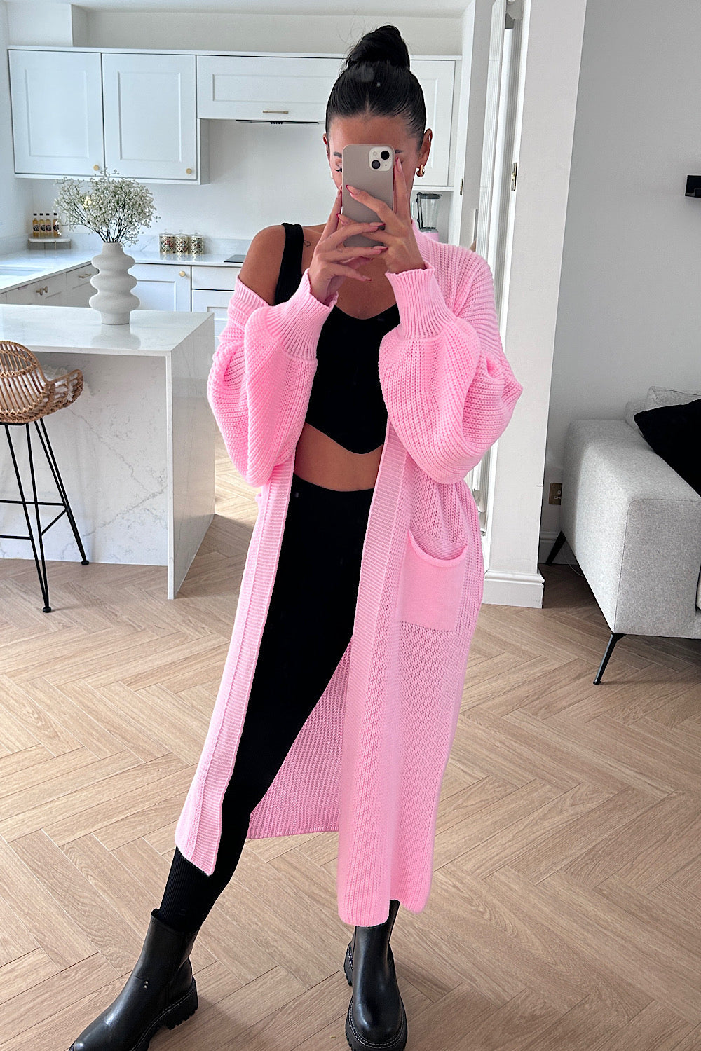 Bren Pink Balloon Sleeve Maxi Cardigan