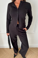 Tia Black Ribbed Button Trouser Co-ord