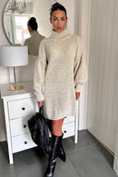 Sienna Beige Balloon Sleeve Jumper Dress