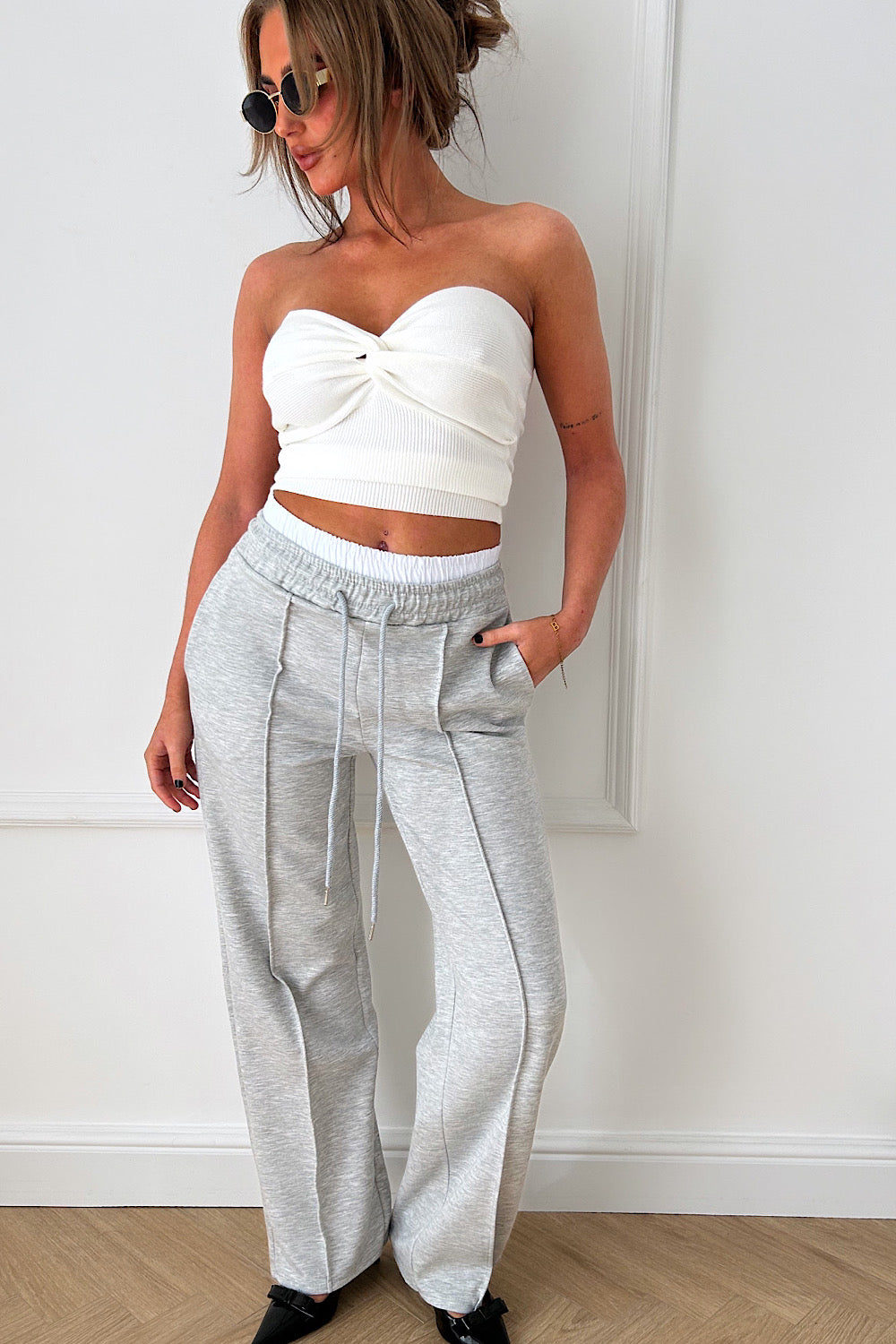 Grey Boxer Wide Leg Joggers