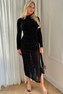 Lucia Black Diamante Mesh Maxi Dress