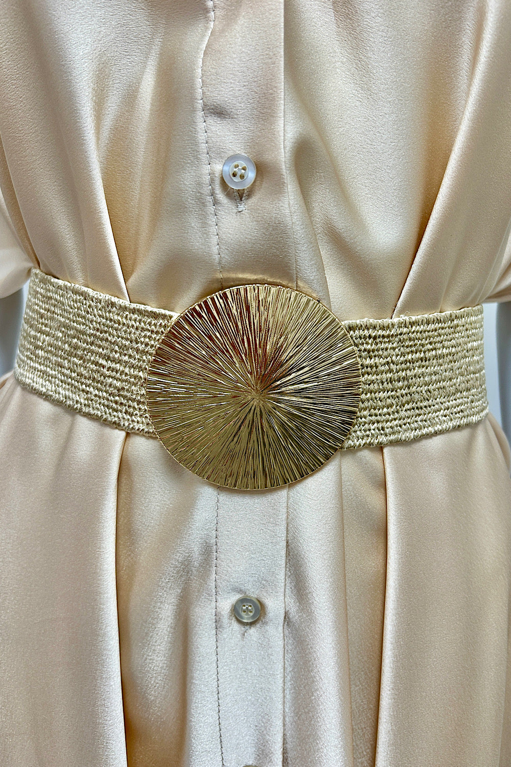 May Beige Rattan Gold Circle Belt