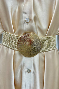 May Beige Rattan Gold Circle Belt
