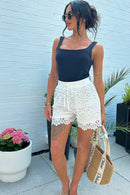 Cora White Floral Crochet Shorts