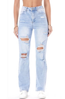 Blue Light Wash Distressed Straight Leg Jeans
