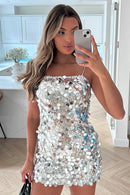 Fabio Silver Sequin Disc Mini Dress