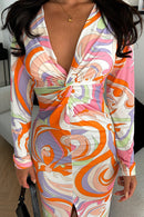 Raye Orange Twist Split Front Maxi Dress