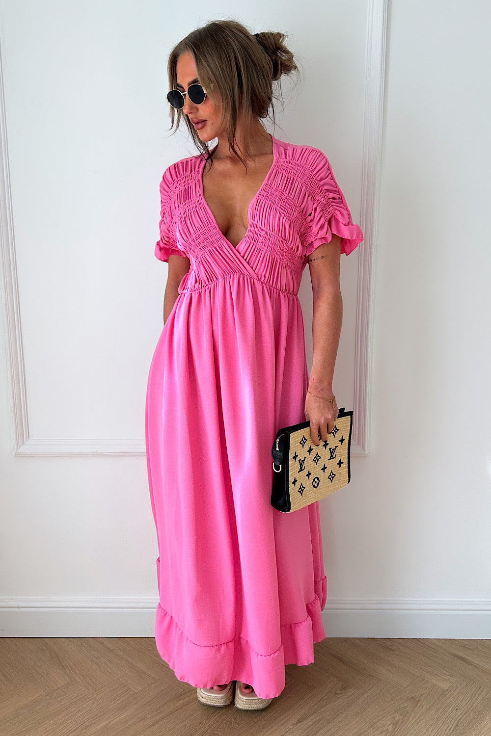 Elycia Pink Ruched Maxi Dress