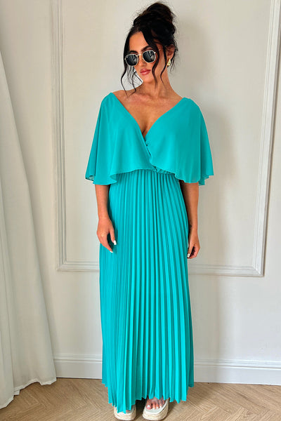Tama Turquoise Cape Sleeve Maxi Dress