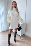Sienna White Balloon Sleeve Jumper Dress
