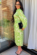 Green Zebra Print Wrap Maxi Dress