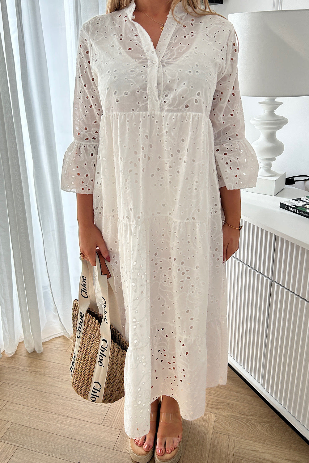 Amelia White Broderie Maxi Dress