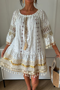 Hudson Gold Boho Crochet Tassel Dress