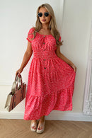 Sian Coral Polka Dot Button Maxi Dress