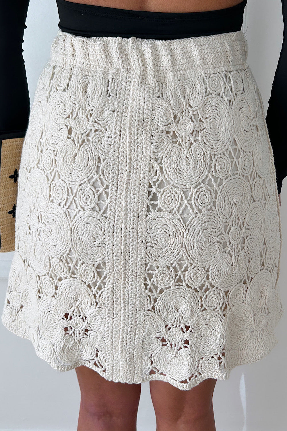 Tara Beige Crochet Button Mini Skirt
