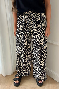 Shannon Black Zebra Print Flared Trousers