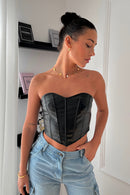 Laura Black Leather Corset Top