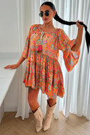 Naya Coral Boho Silk Mini Dress