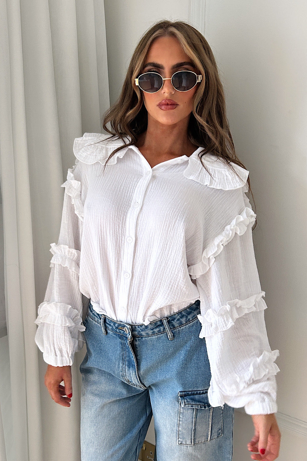 Positano White Frill Cheesecloth Shirt