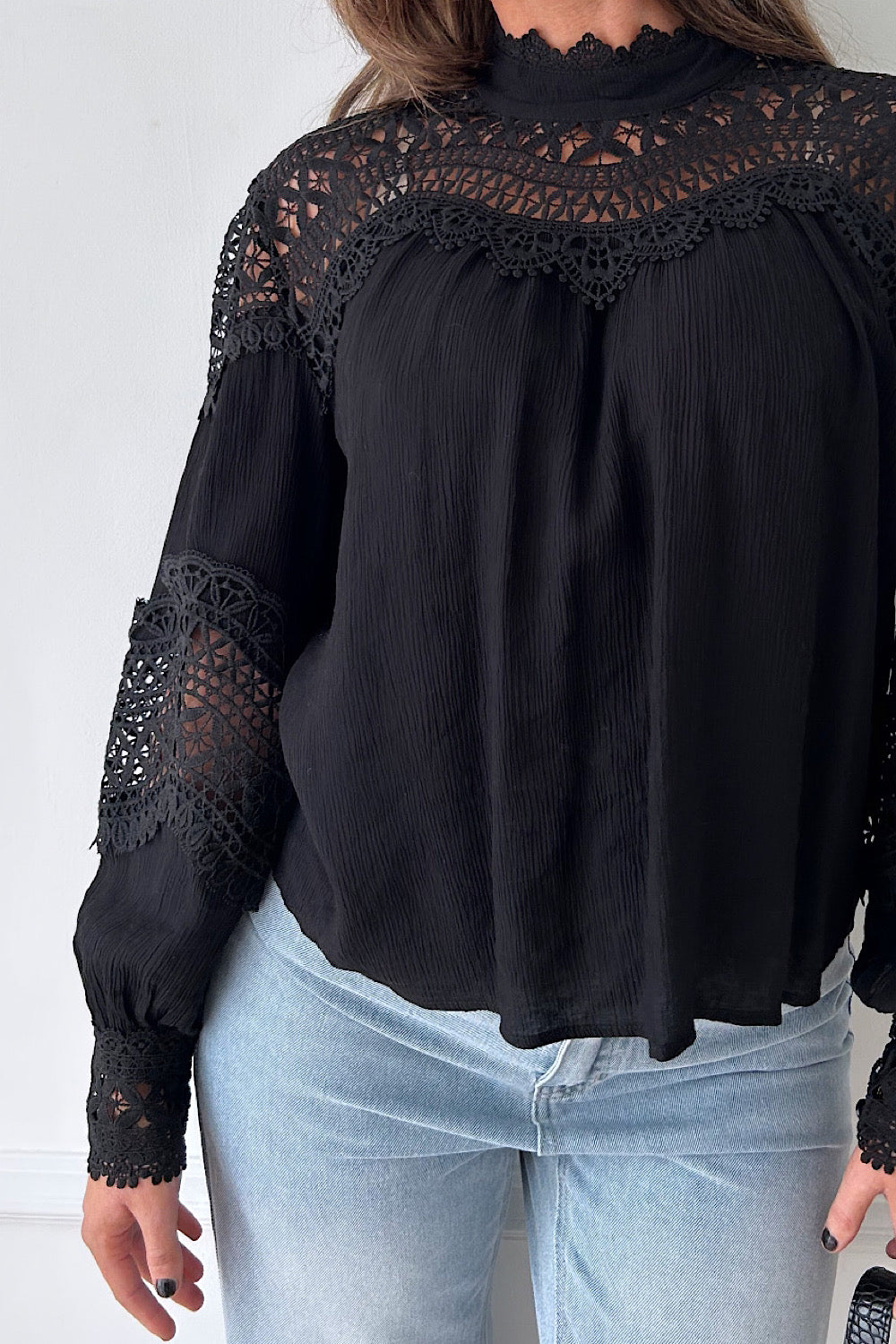 Zana Black Crochet Blouse
