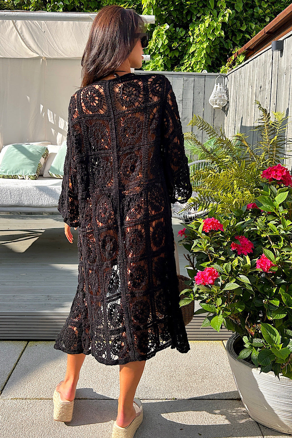Bria Black Crochet Kimono
