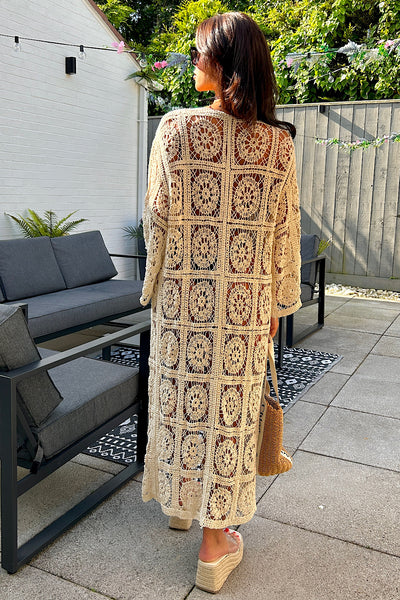 Bria Beige Crochet Kimono