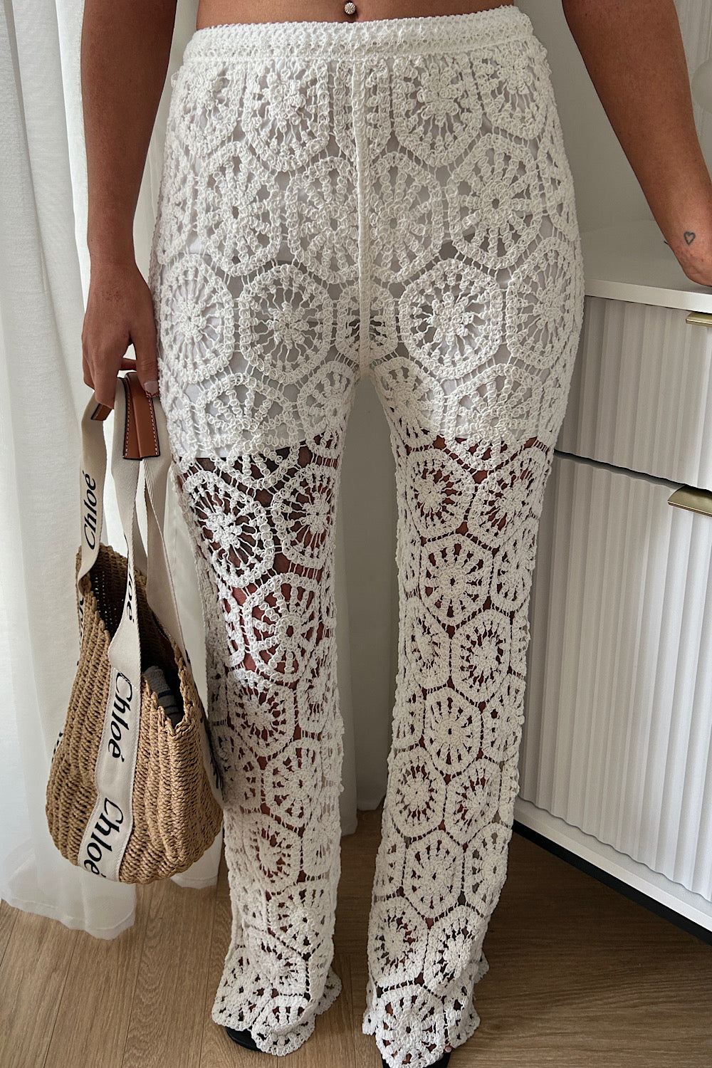 Mykonos White Crochet Trousers