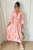 Pink V Front Swirl Maxi Dress