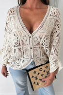 Naomi Beige Crochet Button Cardigan