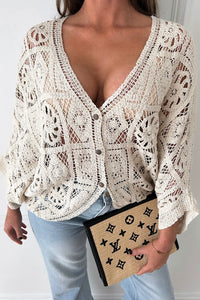 Naomi Beige Crochet Button Cardigan