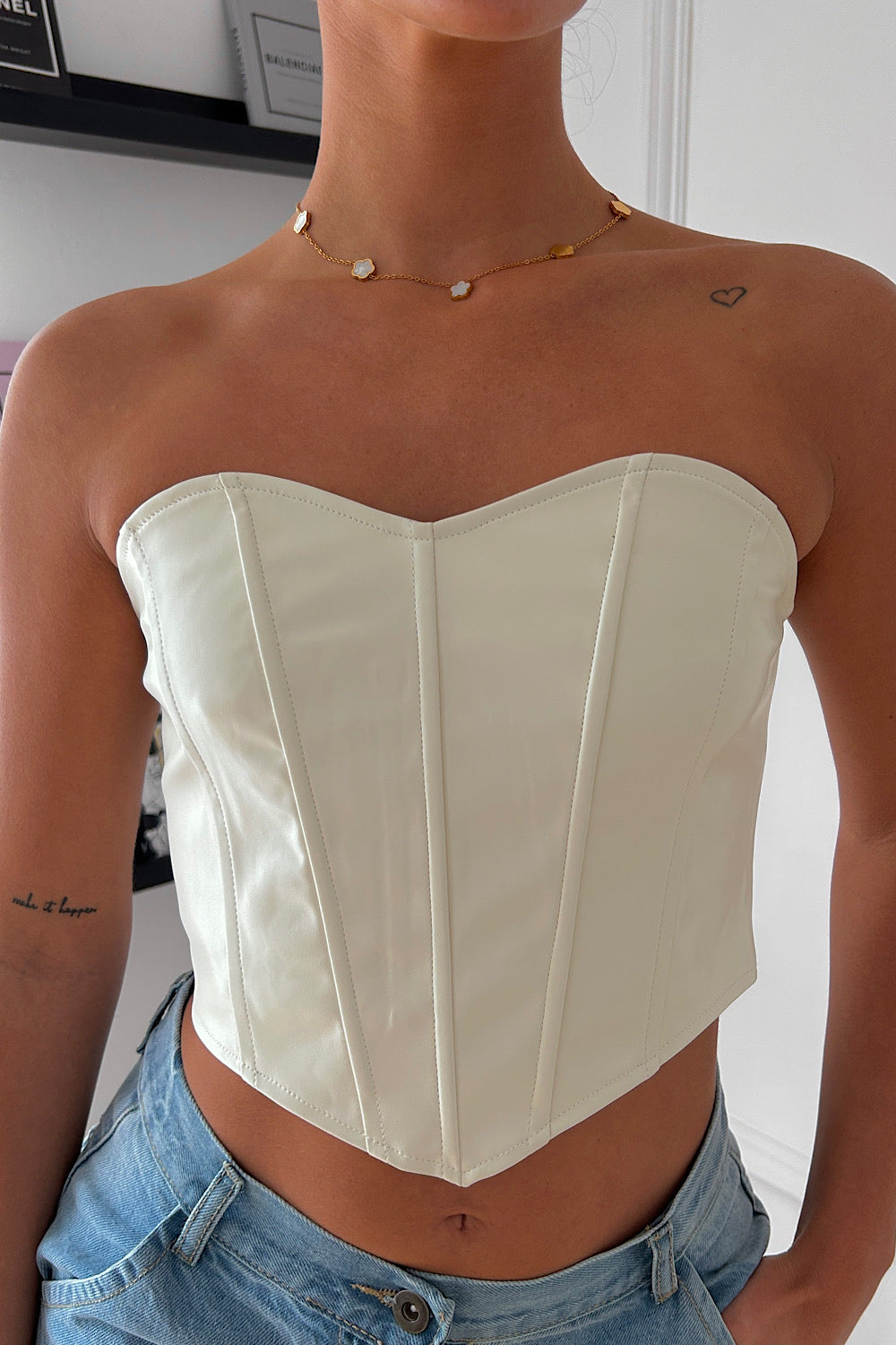 Laura White Leather Corset Top
