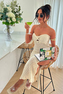 Tallulah Beige Crochet Strapless Maxi Dress
