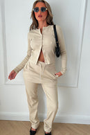 Tia Beige Ribbed Button Trouser Co-ord