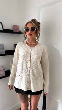 Macy Cream Cable Knit Long Sleeve Cardigan