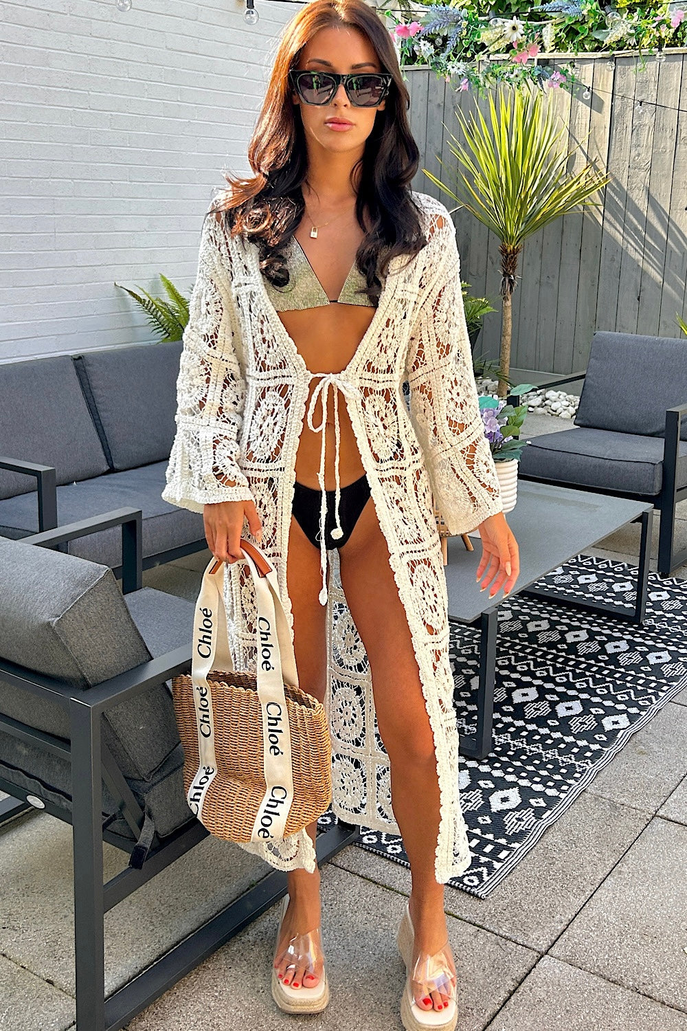 Bria White Crochet Kimono