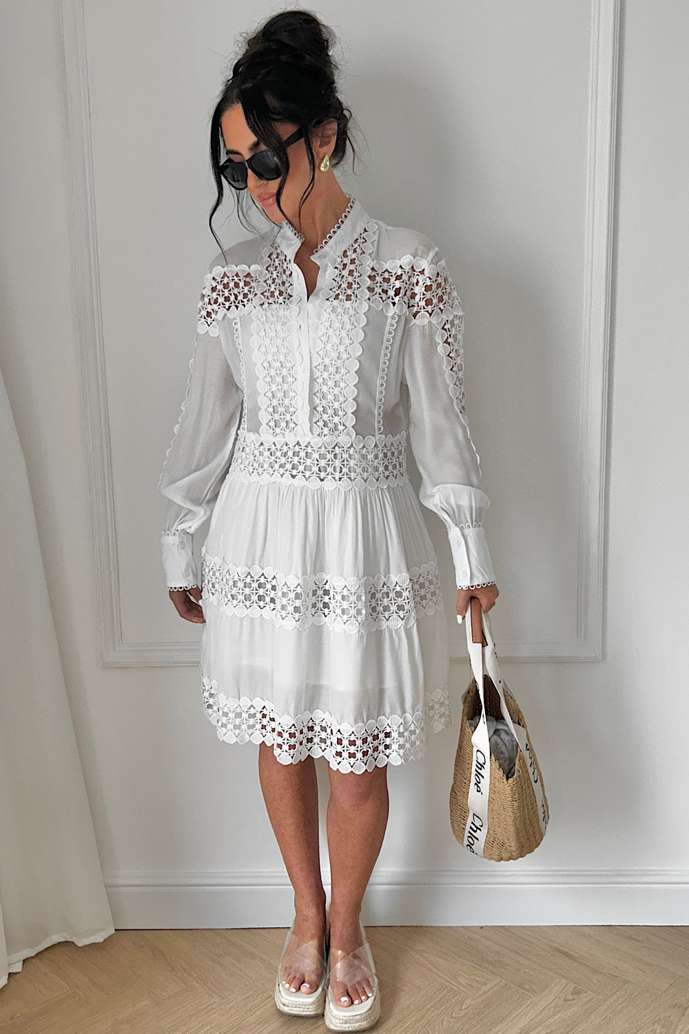 Bea White Button Smock Dress